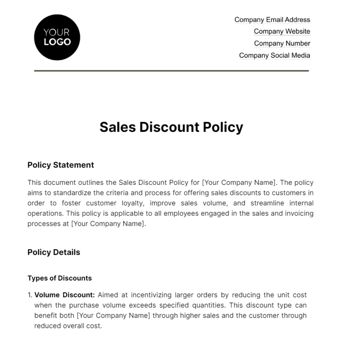 Sales Discount Policy Template - Edit Online & Download