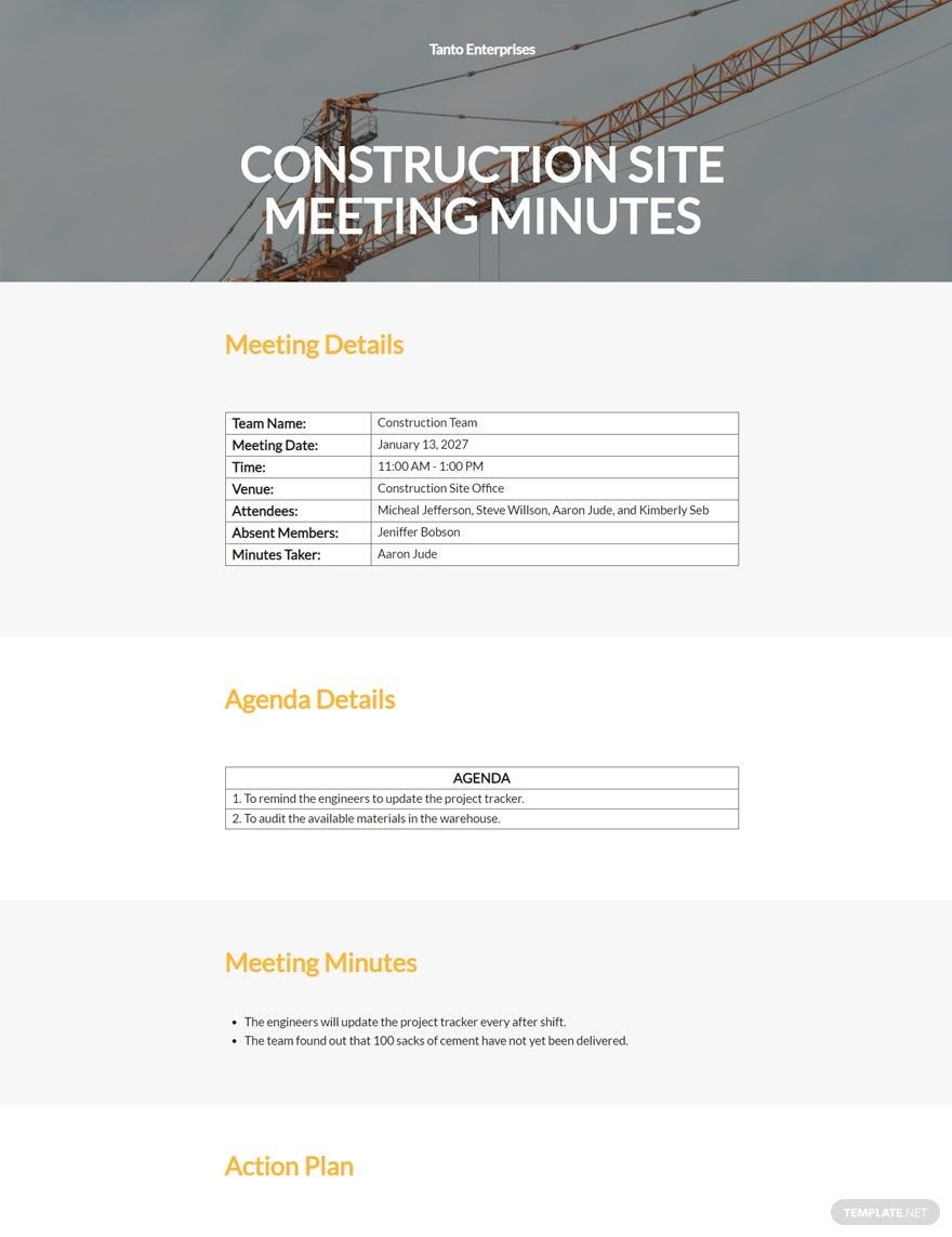 Construction Site Meeting Minutes Template