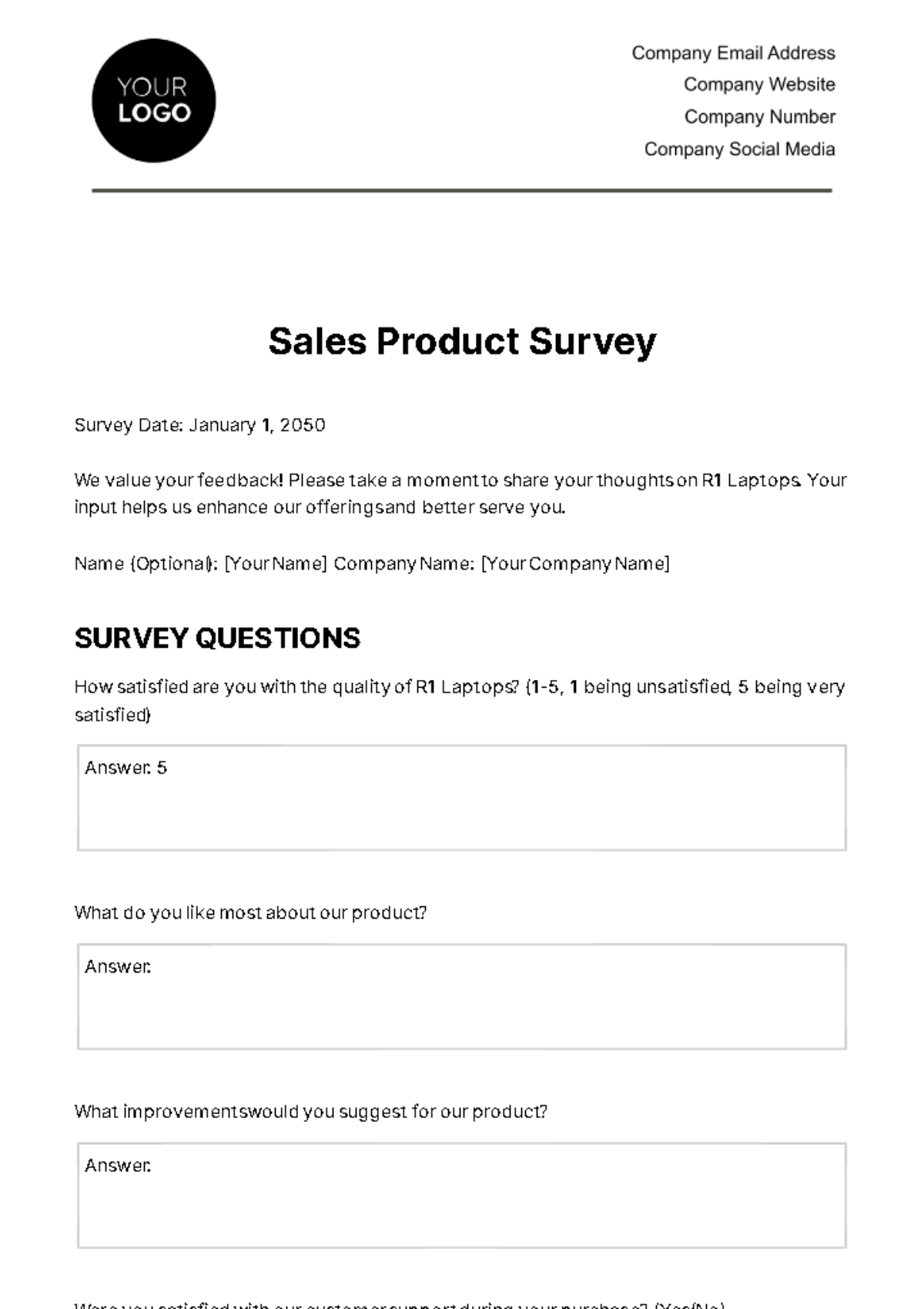 Free Sales Product Survey Template