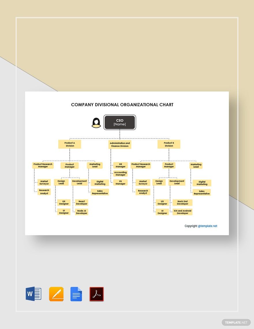 Company Divisional Organizational Chart Template