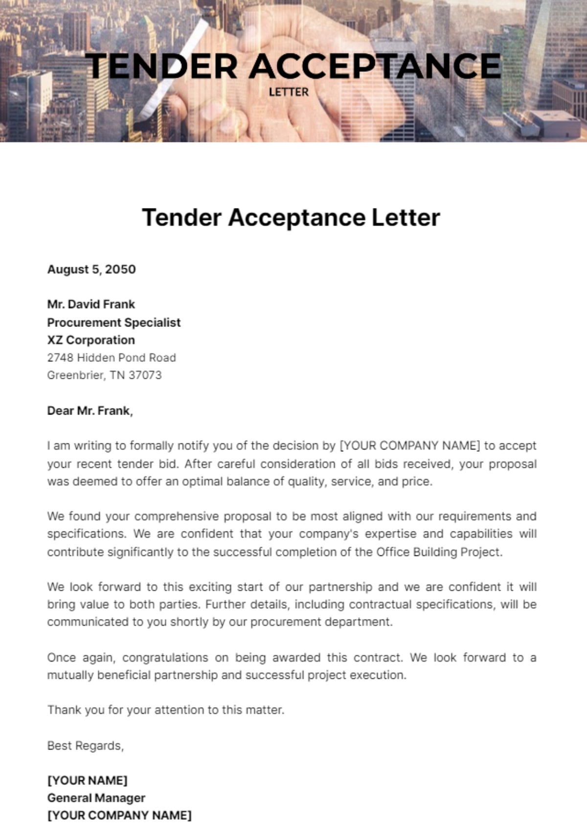 Tender Acceptance Letter Template