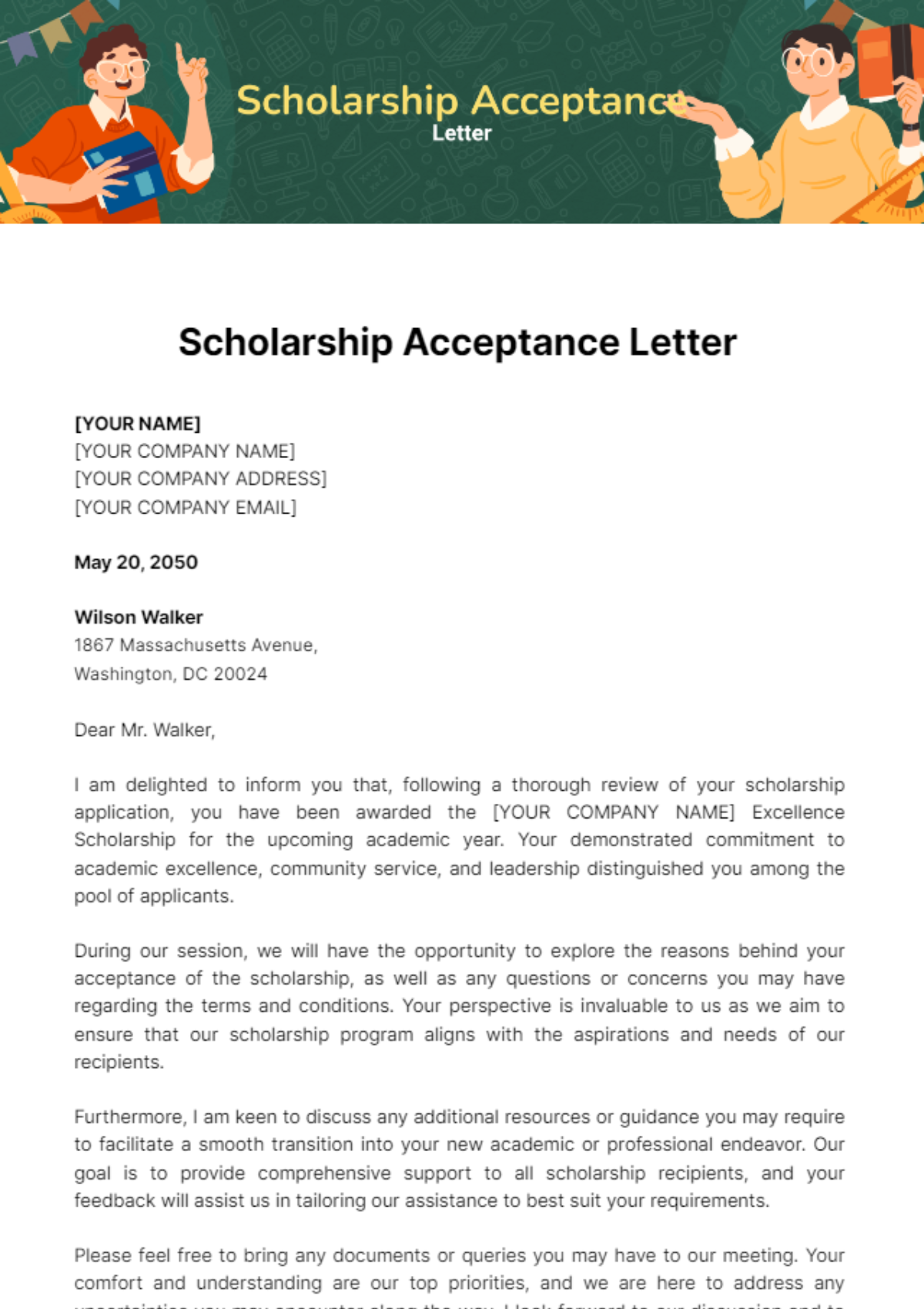 Scholarship Acceptance Letter Template