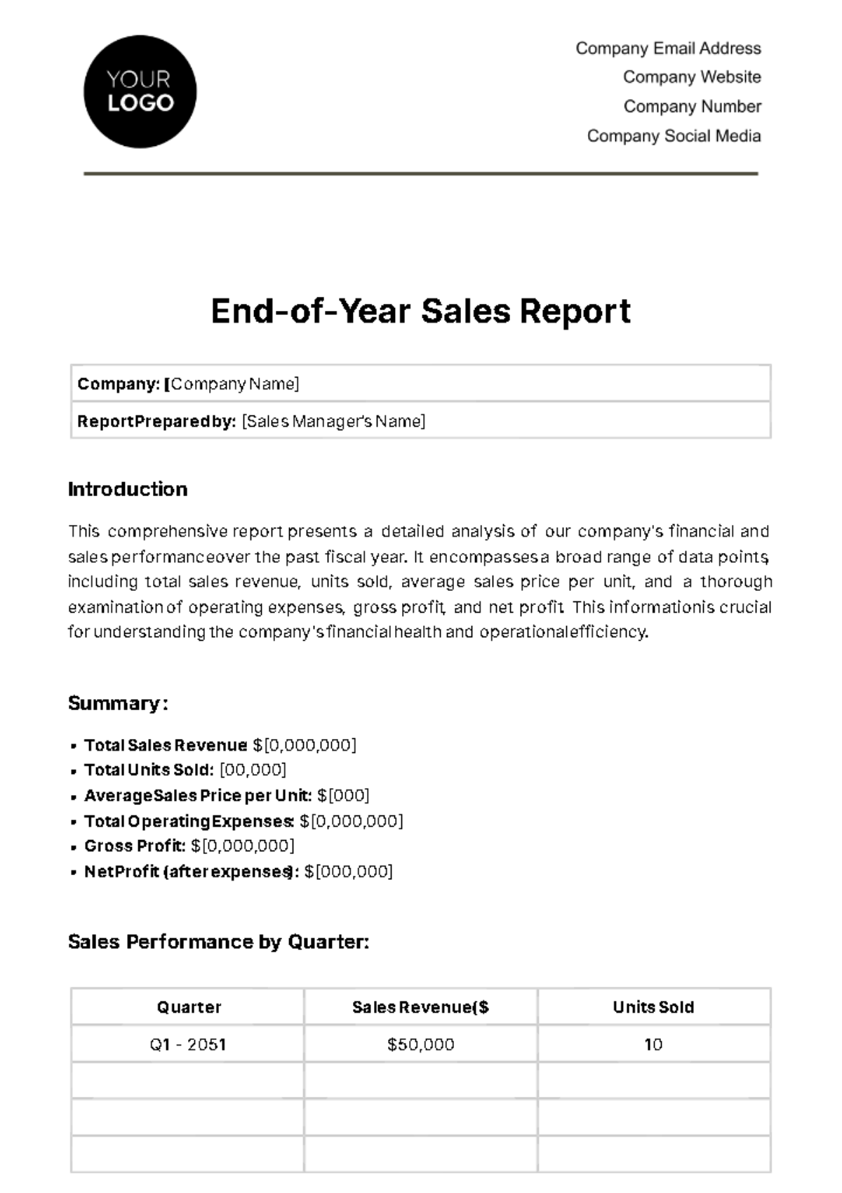 Free End-of-Year Sales Report Template