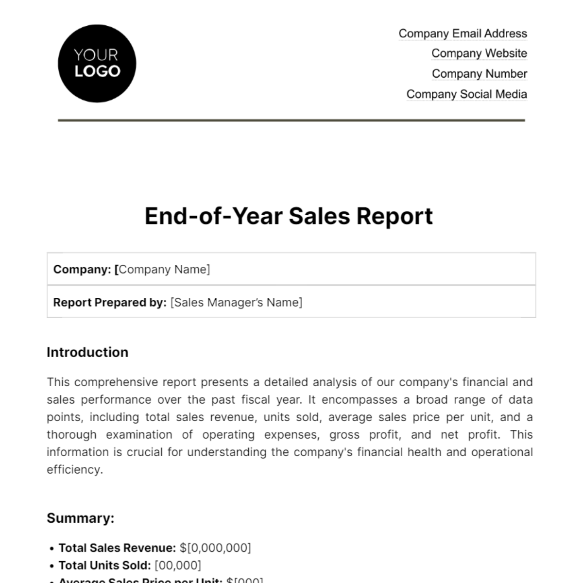 End-of-Year Sales Report Template - Edit Online & Download