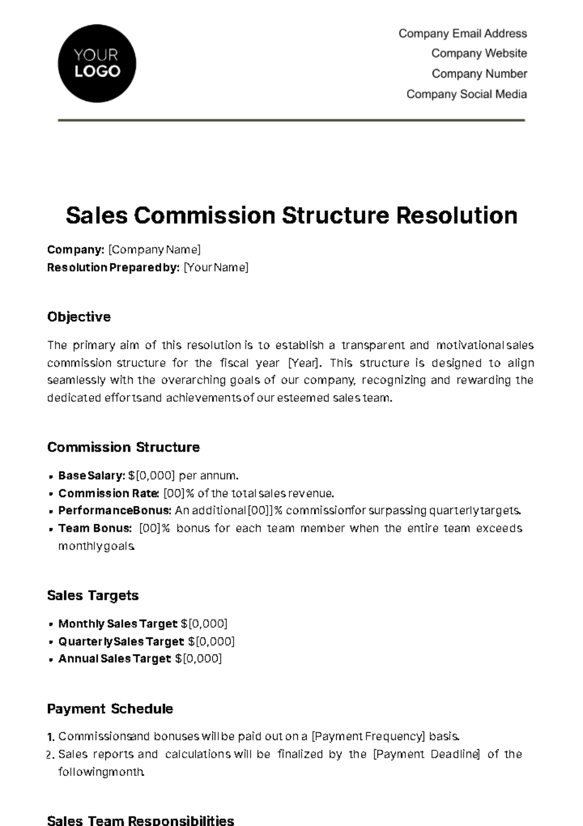 Free Sales Commission Structure Resolution Template