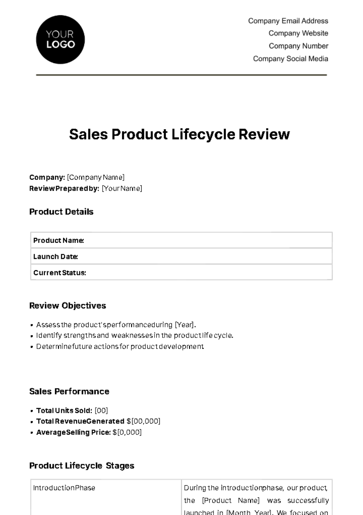 Free Sales Product Lifecycle Review Template