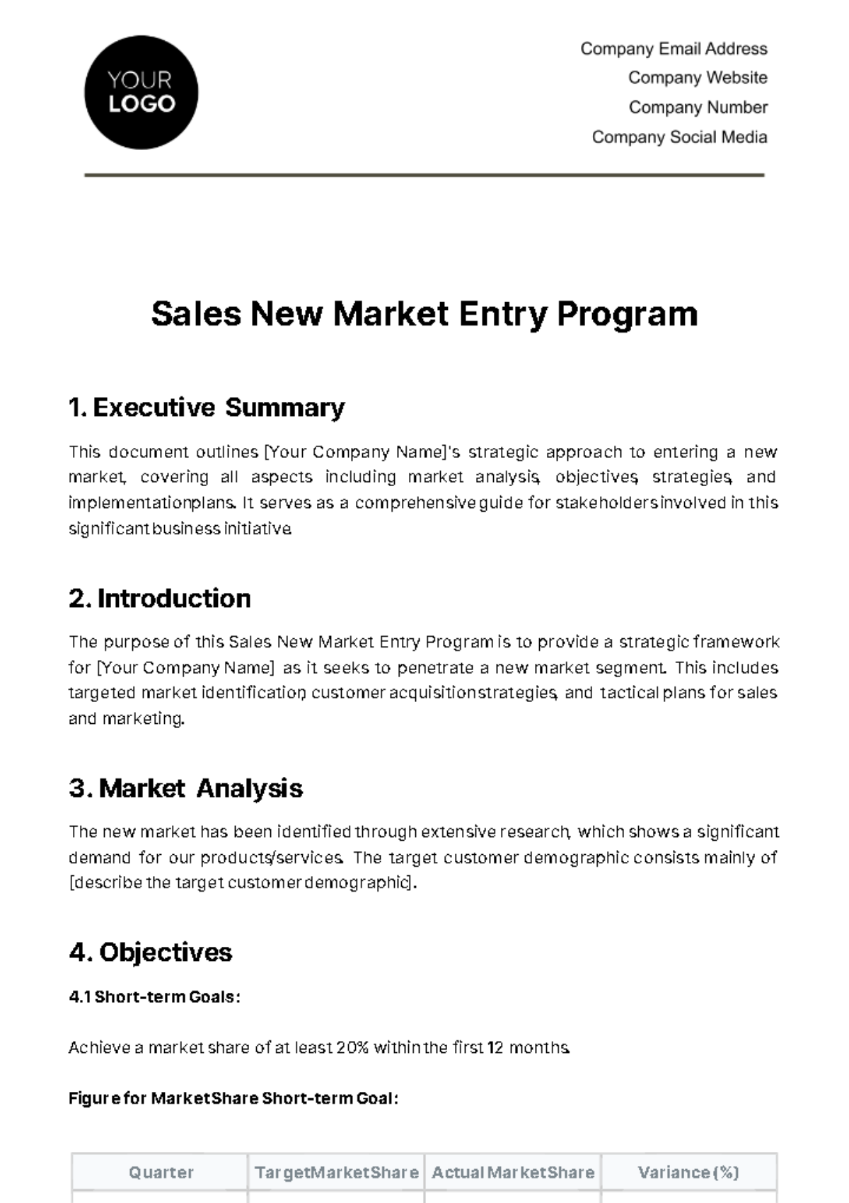 Sales New Market Entry Program Template