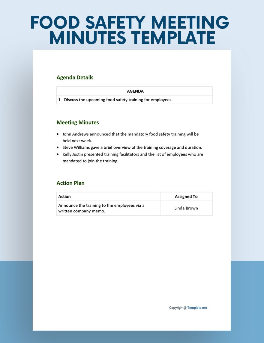 Food Safety Meeting Minutes Template Google Docs, Word, Apple Pages