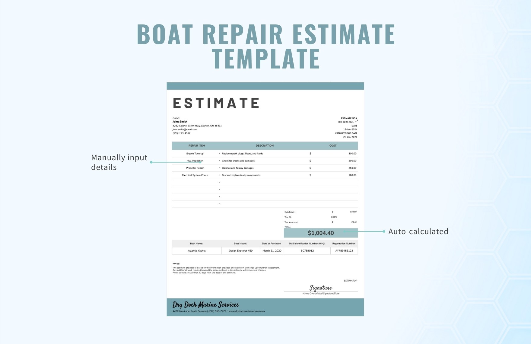 Boat Repair Estimate Template