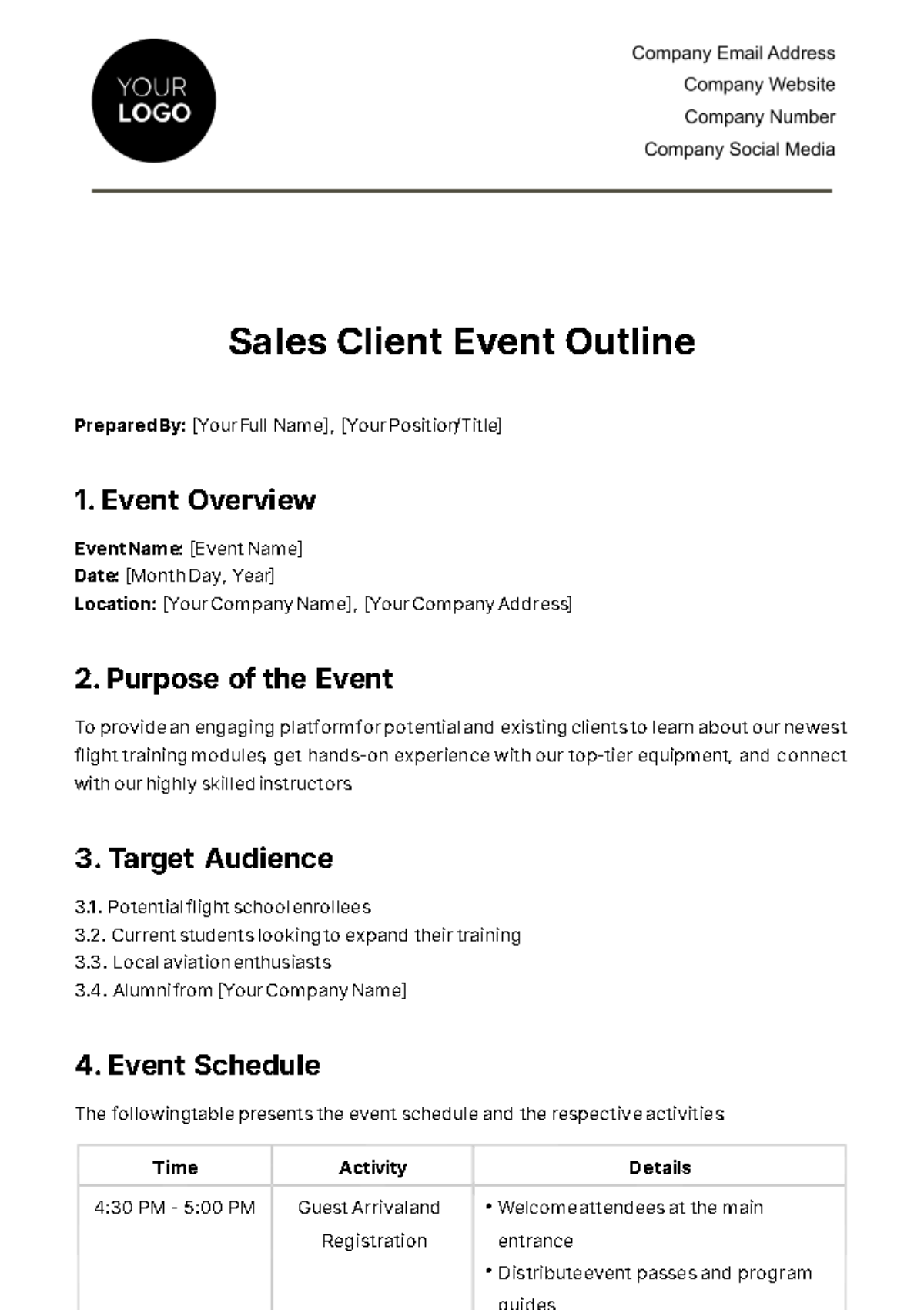 Sales Client Event Outline Template