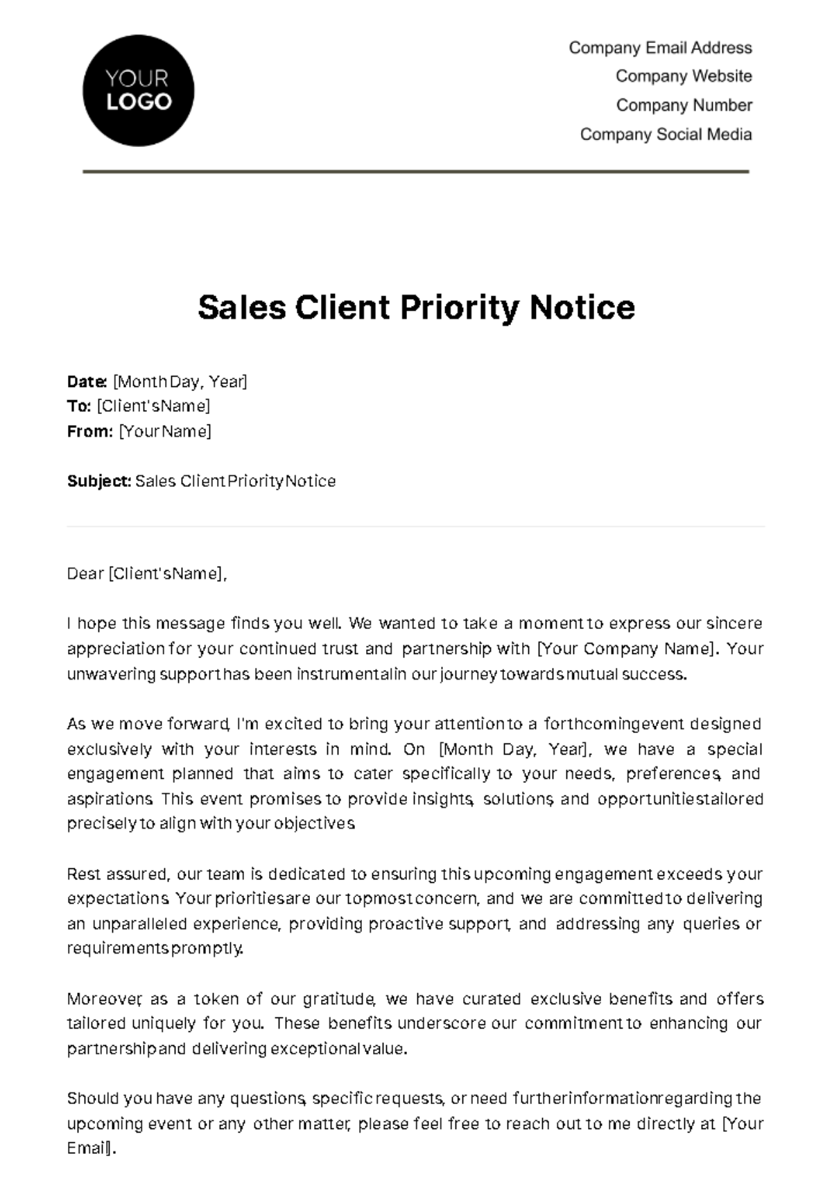 Free Sales Client Priority Notice Template