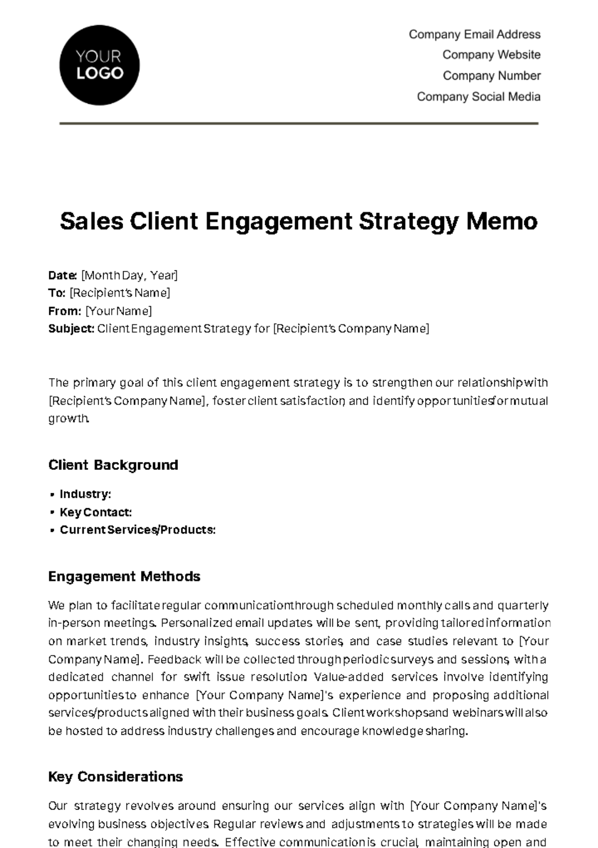 Sales Client Engagement Strategy Memo Template