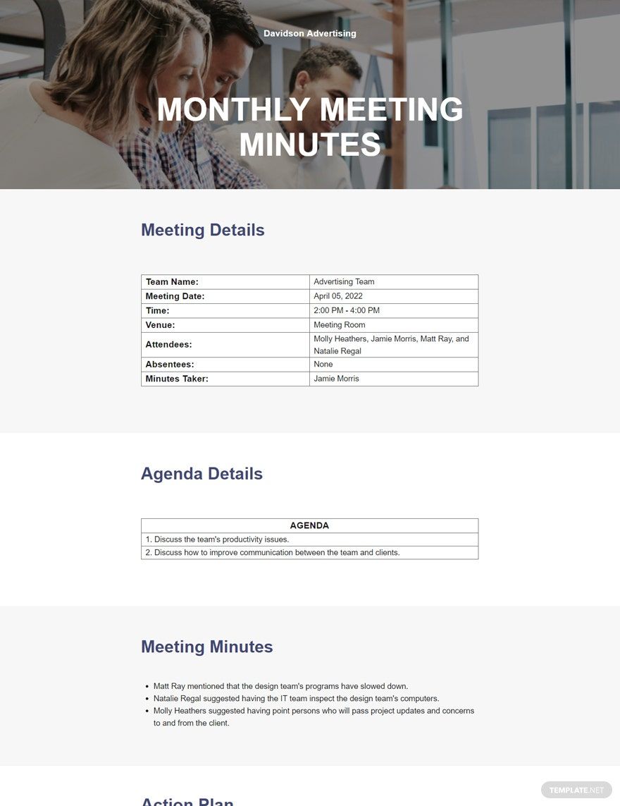 Monthly Meeting Minutes Template