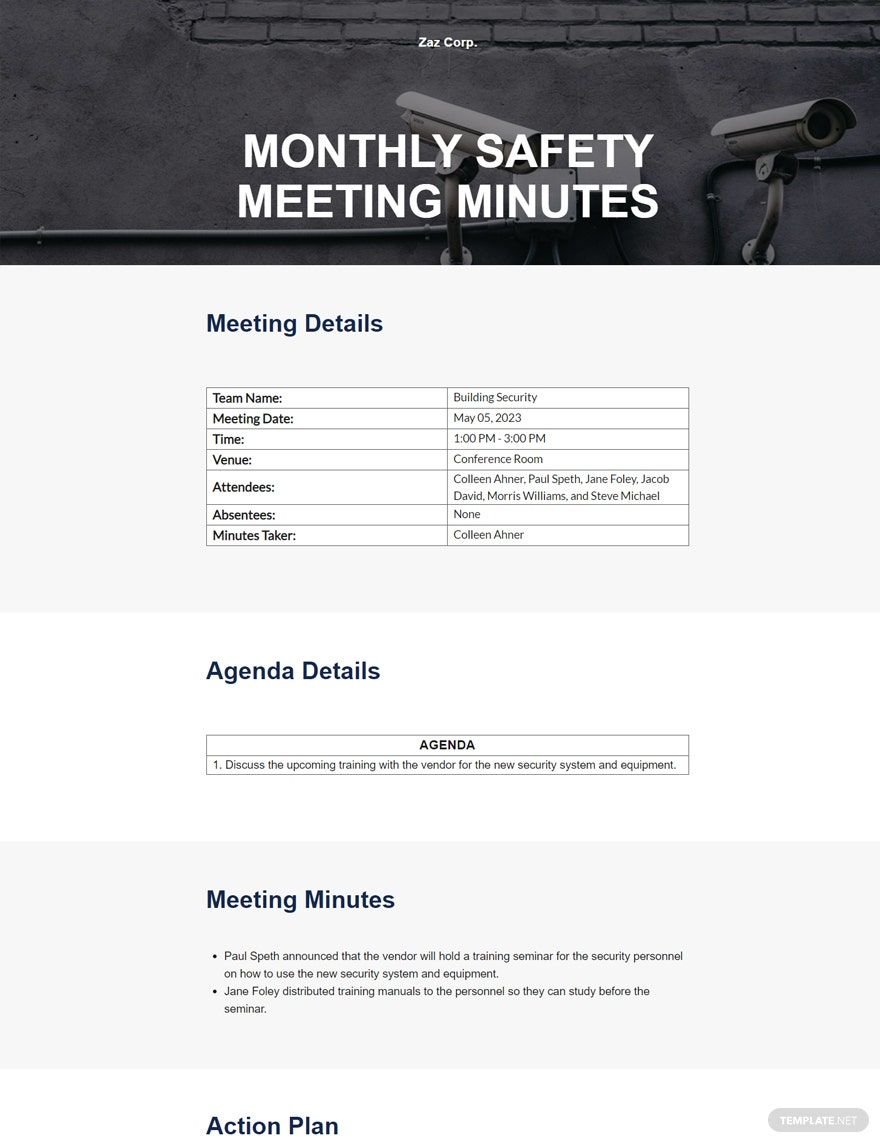 Monthly Safety Meeting Minutes Template
