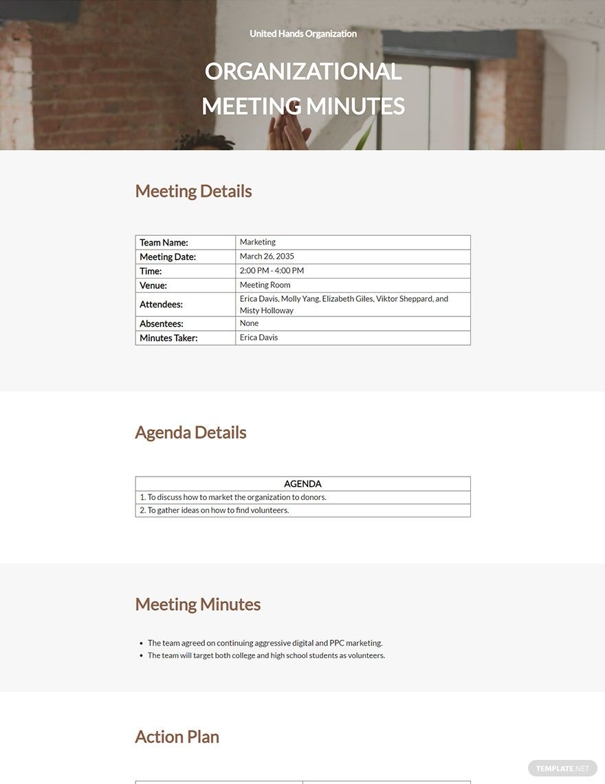 Nonprofit organizational Meeting Minutes Template