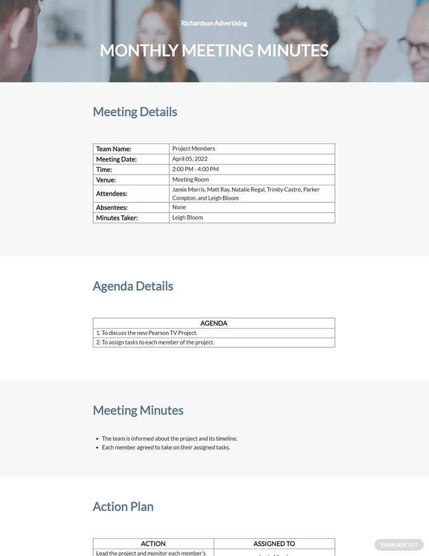 Sample Monthly Meeting Minutes Template