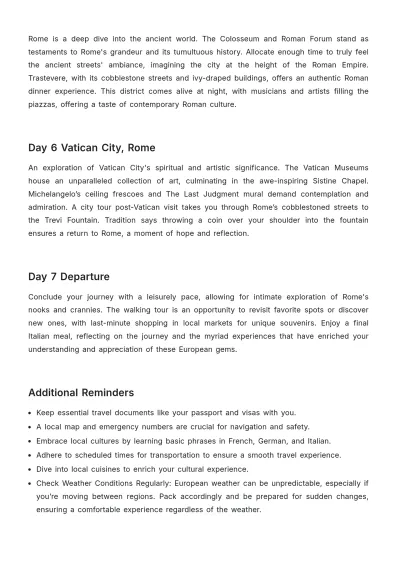 Free 7 Day Europe Trip Itinerary Template to Edit Online