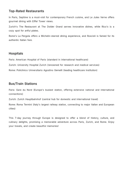 Free 7 Day Europe Trip Itinerary Template to Edit Online