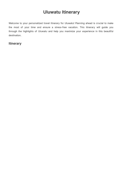 Free Uluwatu Itinerary Template to Edit Online