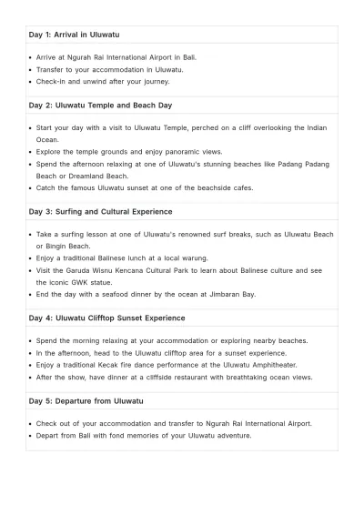 Free Uluwatu Itinerary Template to Edit Online