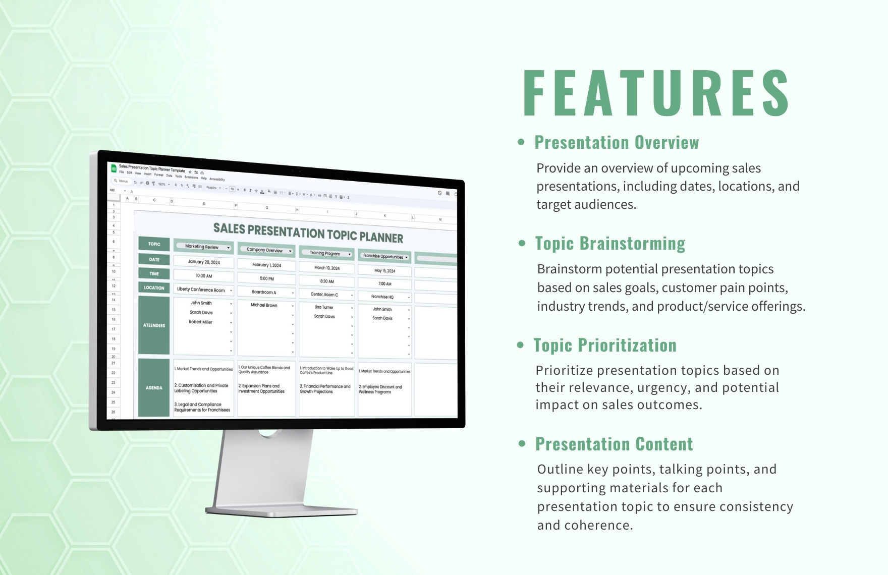 Sales Presentation Topic Planner Template