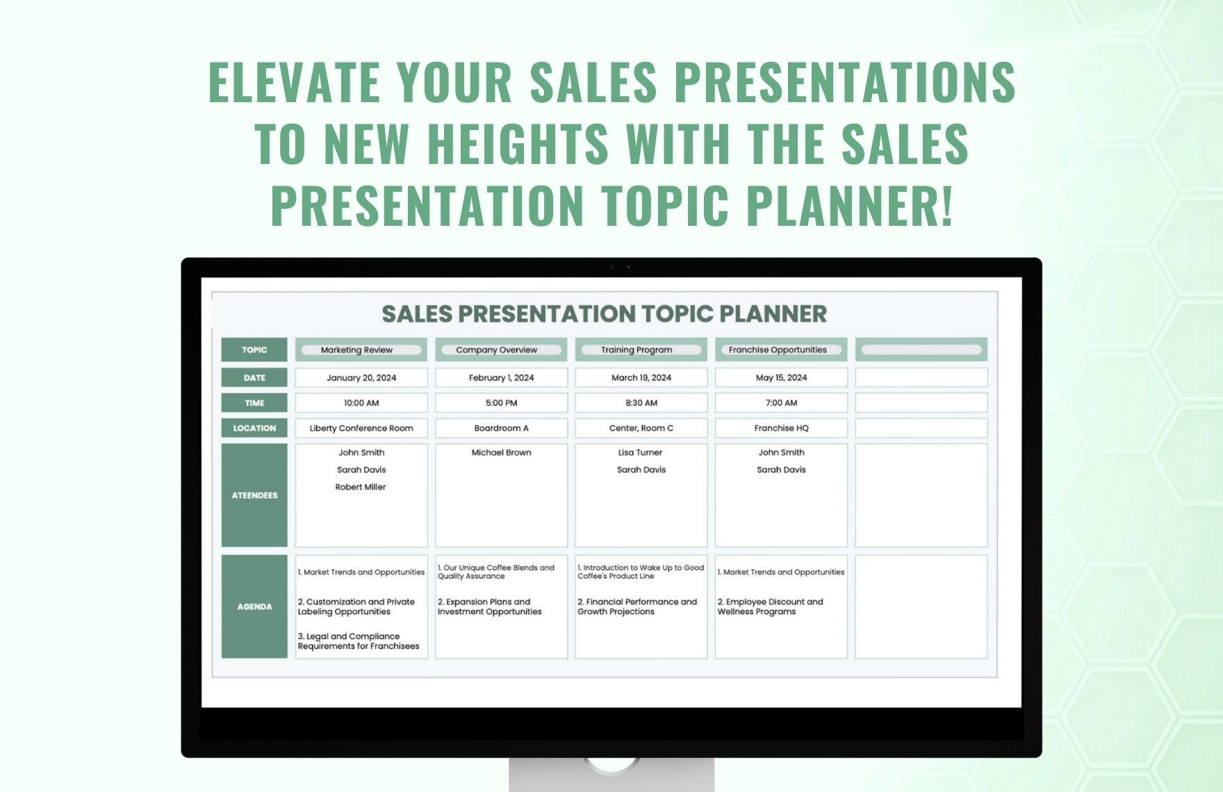 Sales Presentation Topic Planner Template