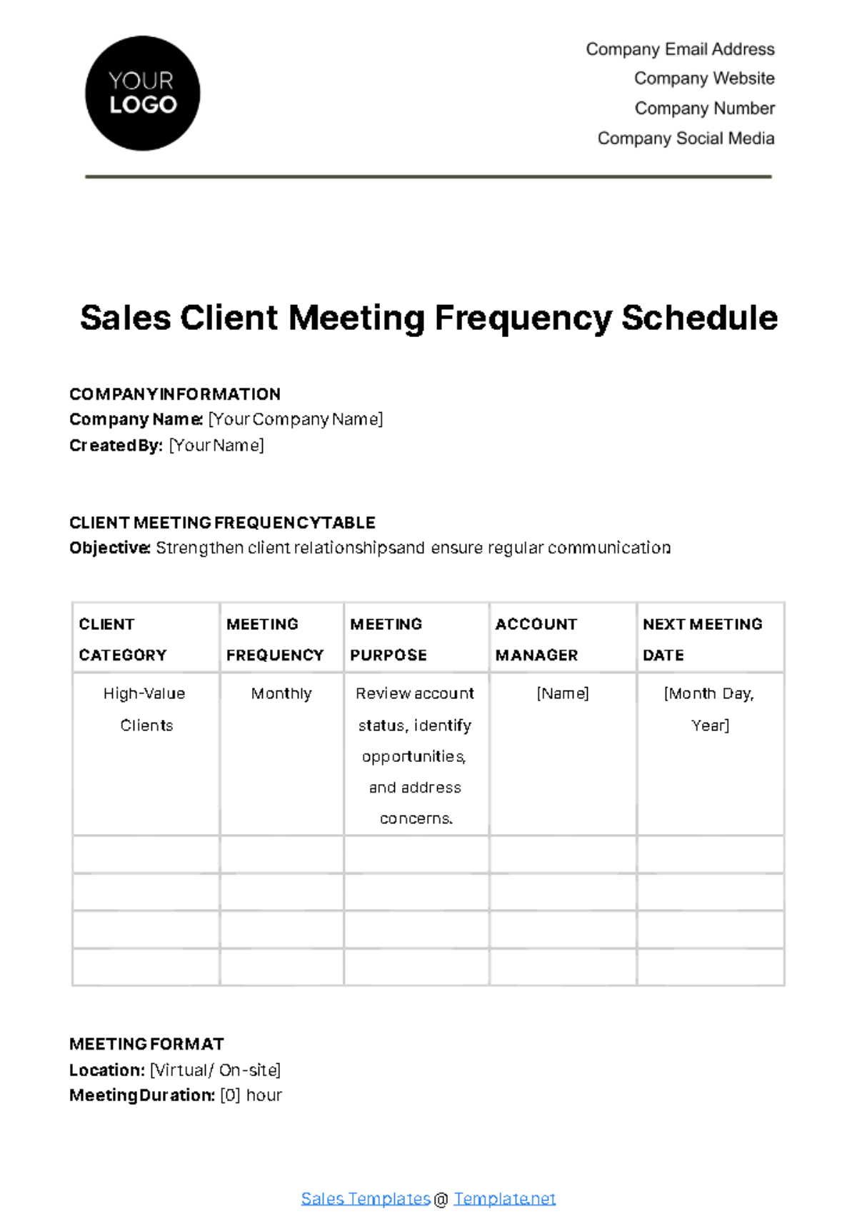 Sales Client Meeting Frequency Schedule Template