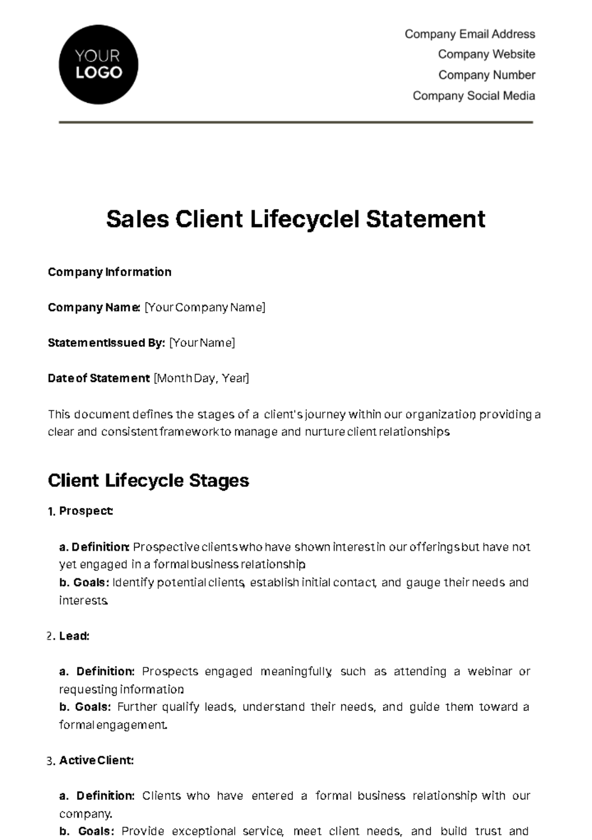 Free Sales Client Lifecycle Statement Template