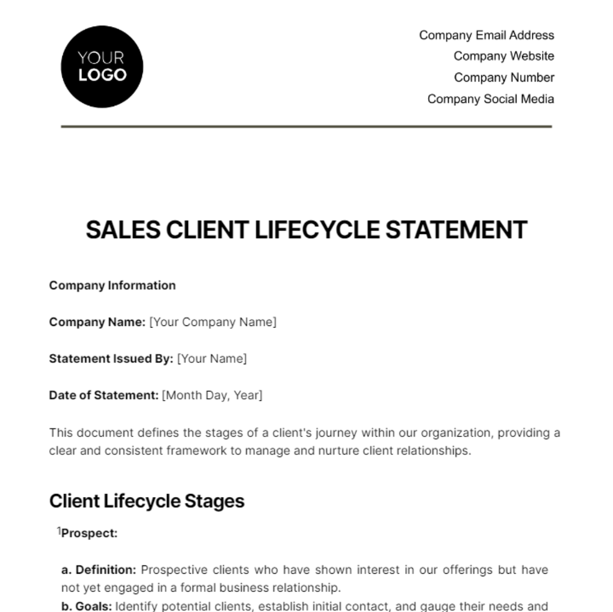 Sales Client Lifecycle Statement Template