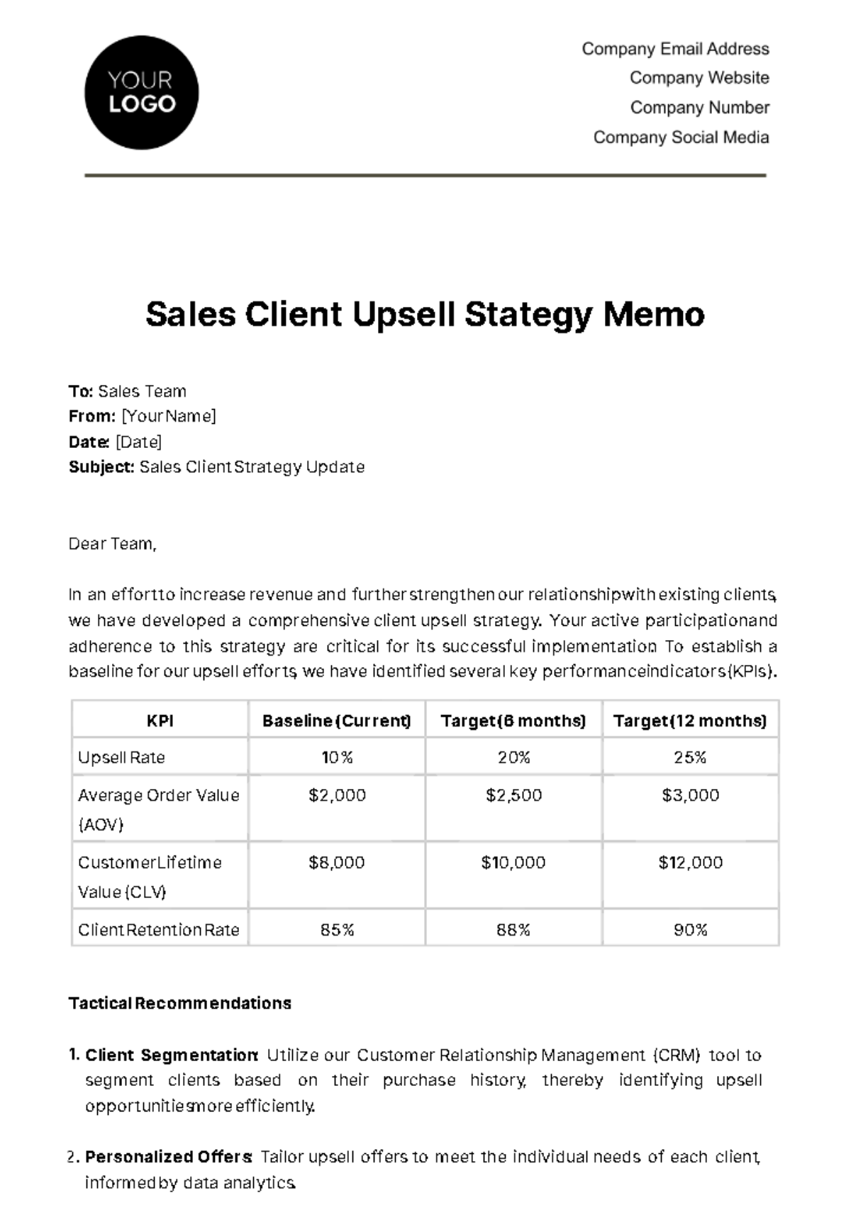Free Sales Client Upsell Strategy Memo Template