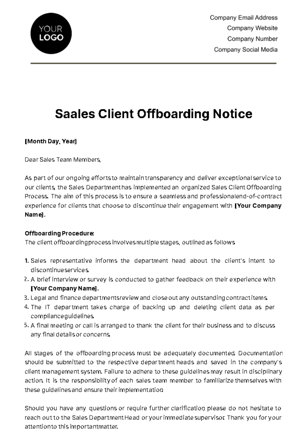 Free Sales Client Offboarding Notice Template