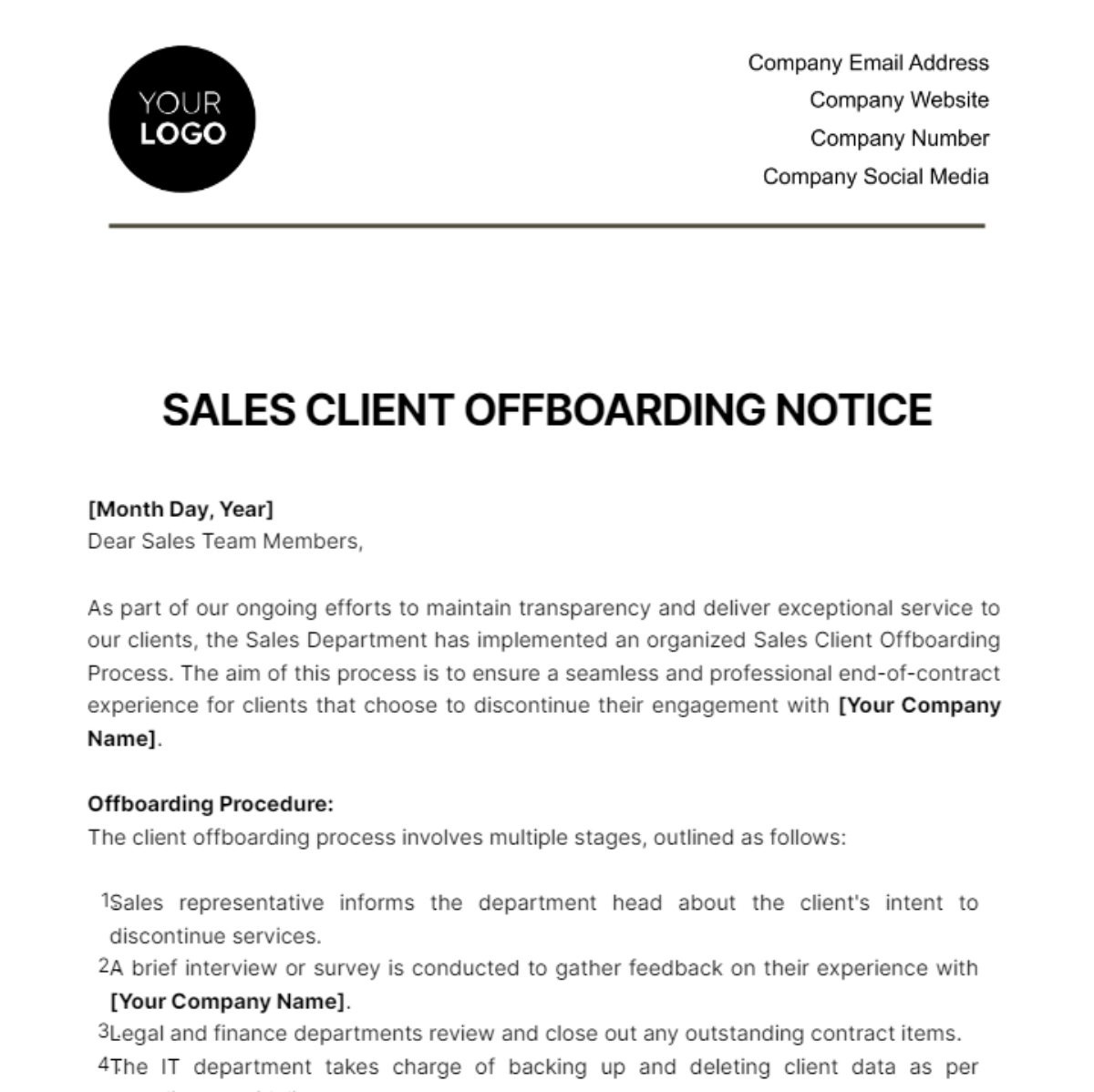 Sales Client Offboarding Notice Template