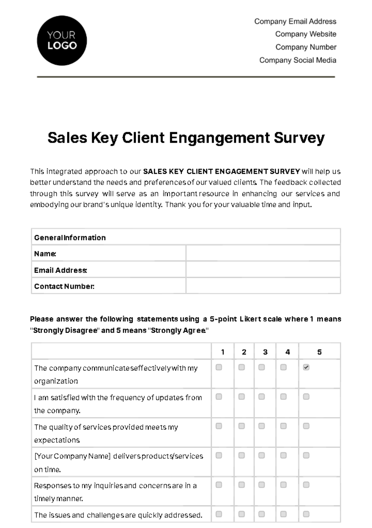 Free Sales Key Client Engagement Survey Template