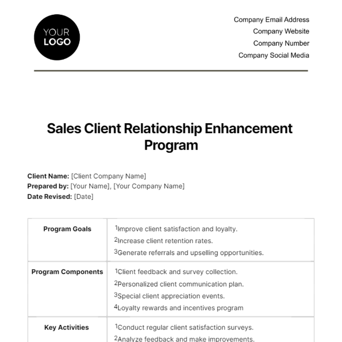 Sales Client Relationship Enhancement Program Template