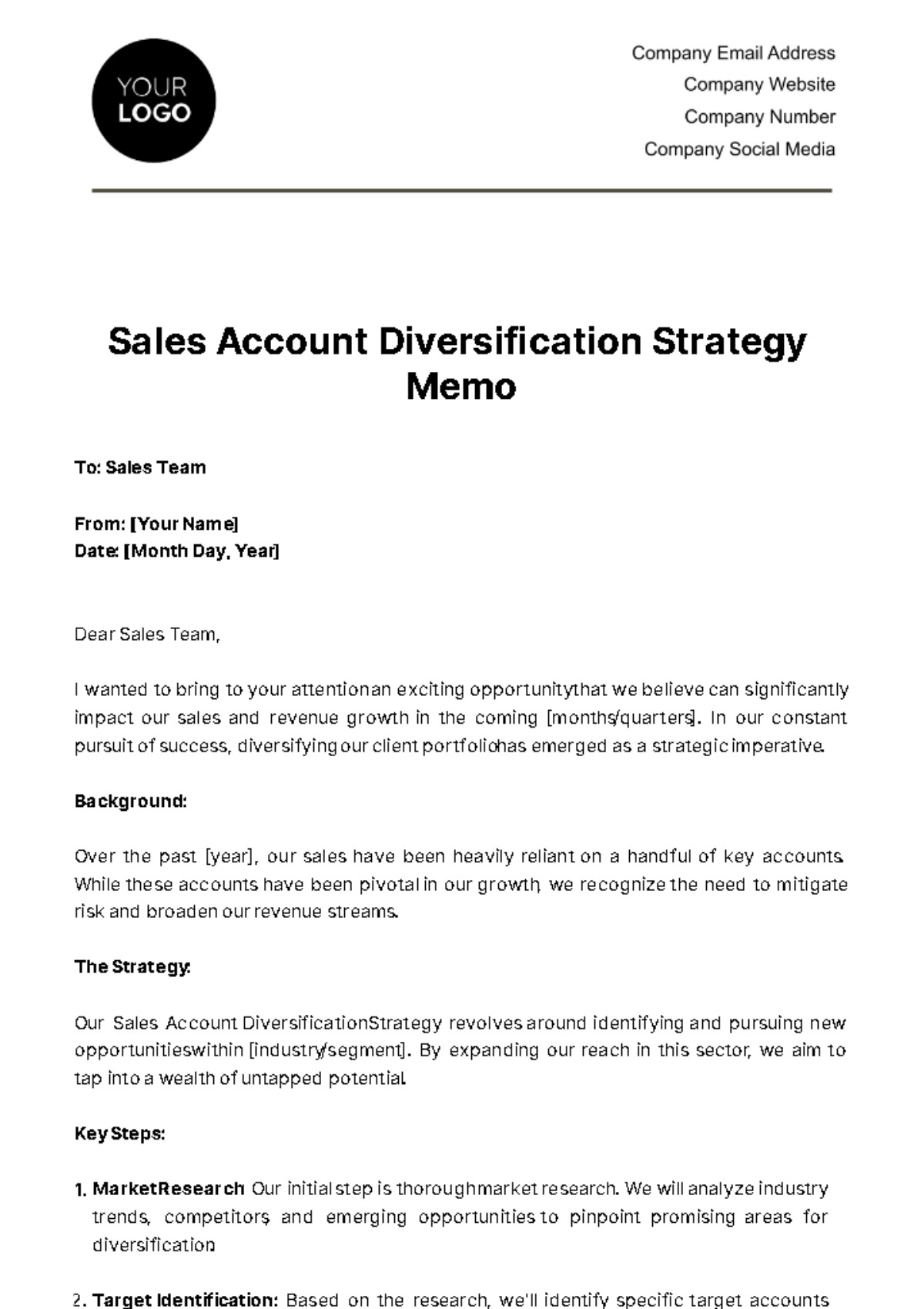 Sales Account Diversification Strategy Memo Template