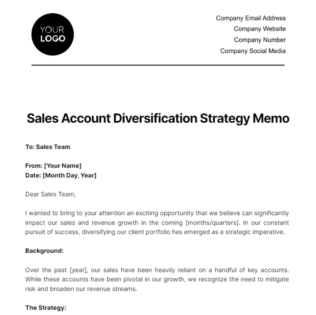 Sales Account Diversification Strategy Memo Template