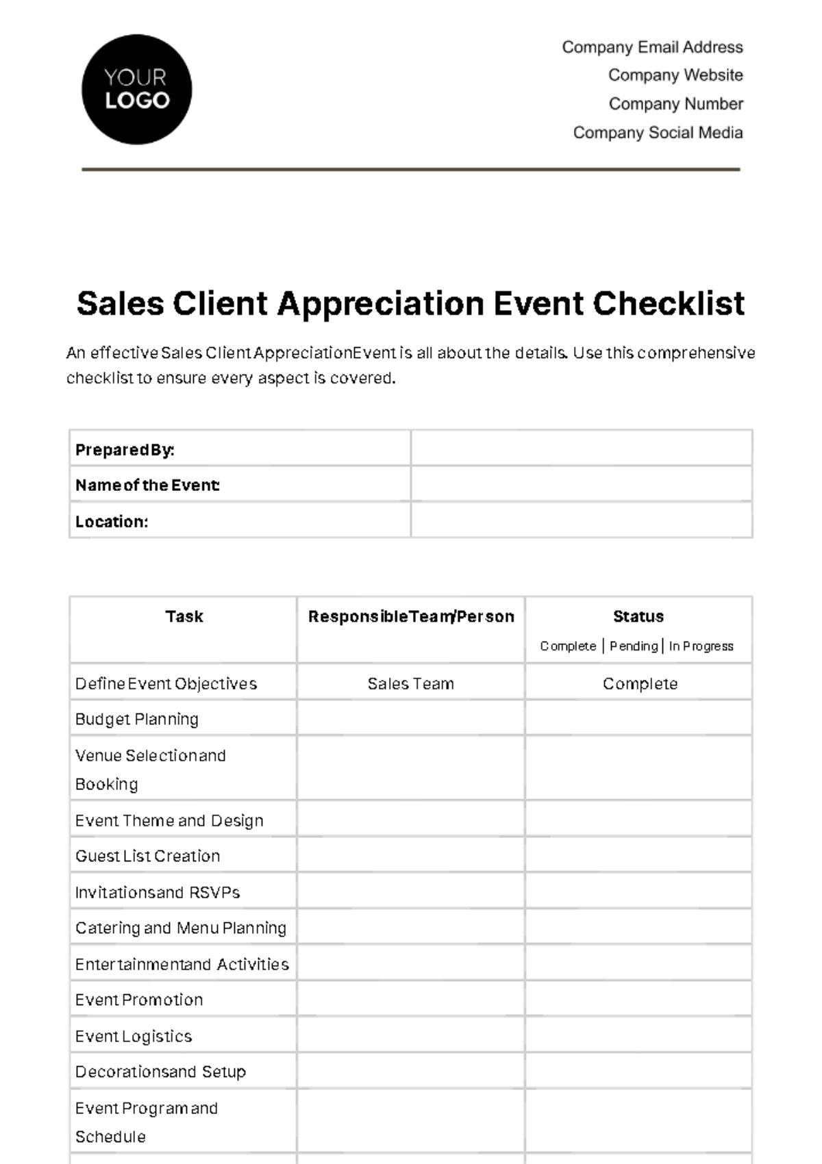 Free Sales Client Appreciation Event Checklist Template