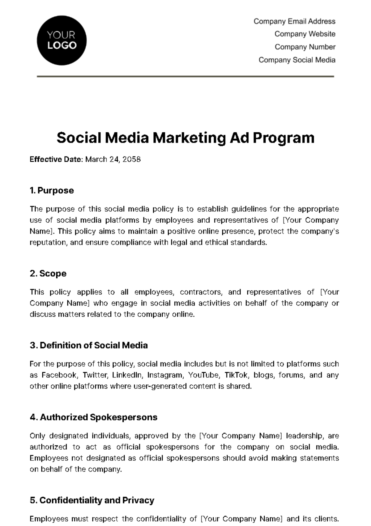 Social Media Marketing Ad Program Template