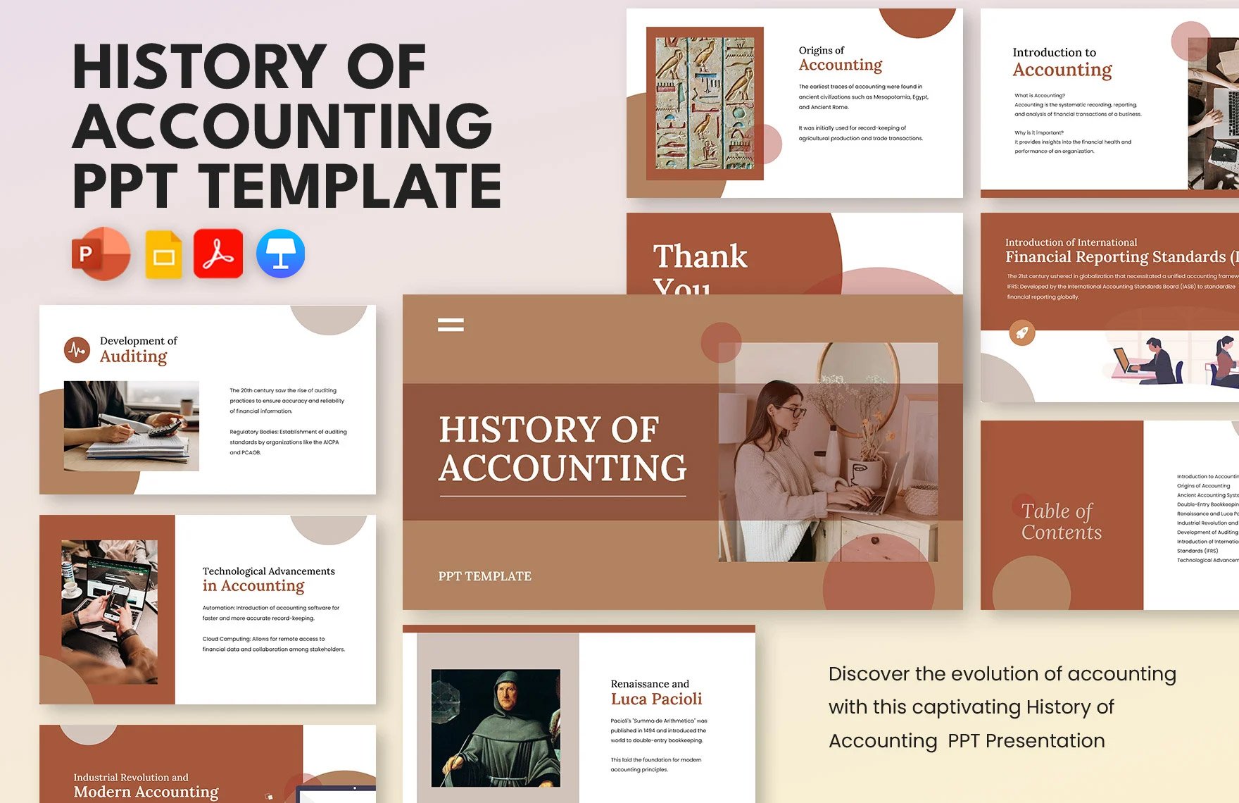 History of Accounting PPT Template in PDF, PowerPoint, Google Slides, Apple Keynote