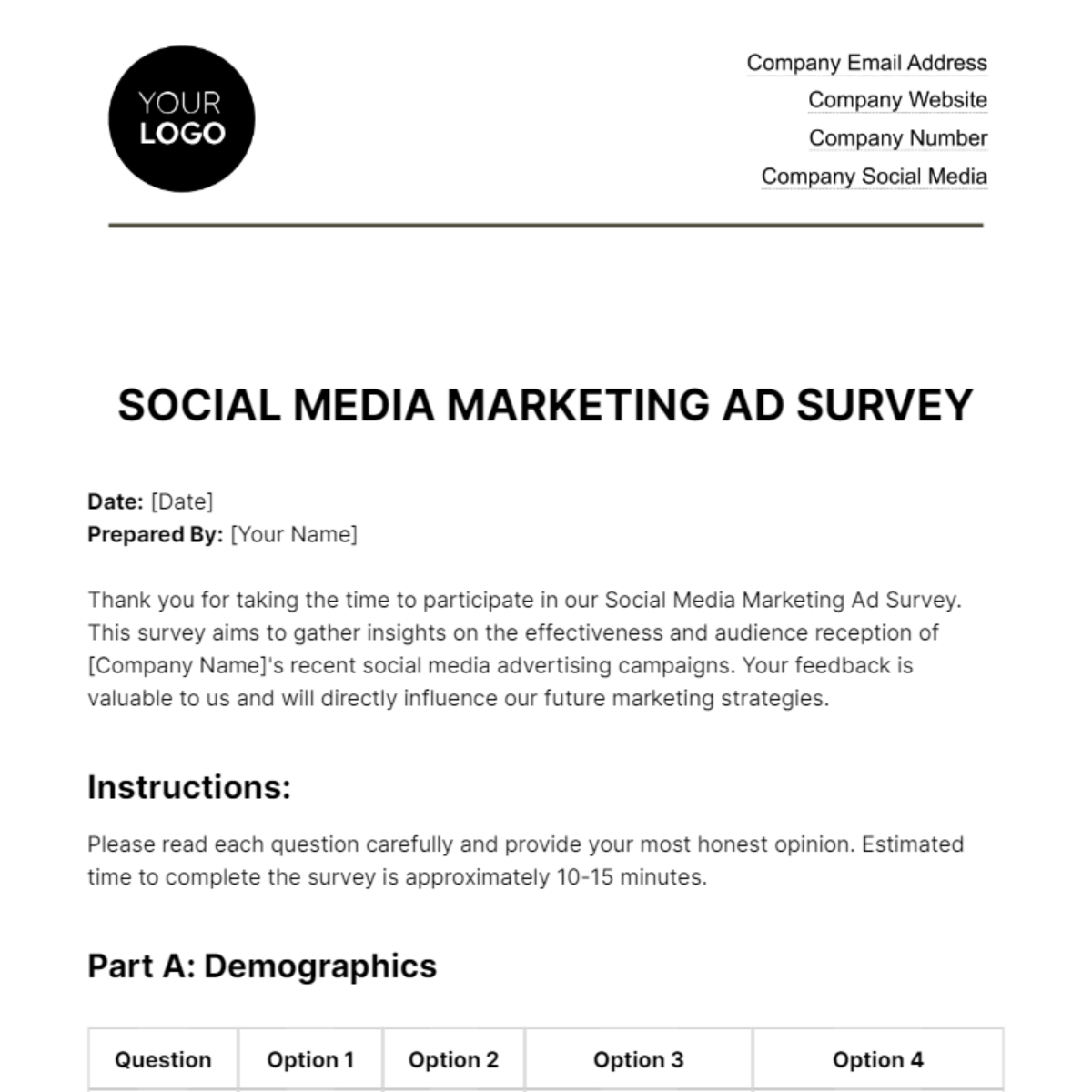 Social Media Marketing Ad Survey Template