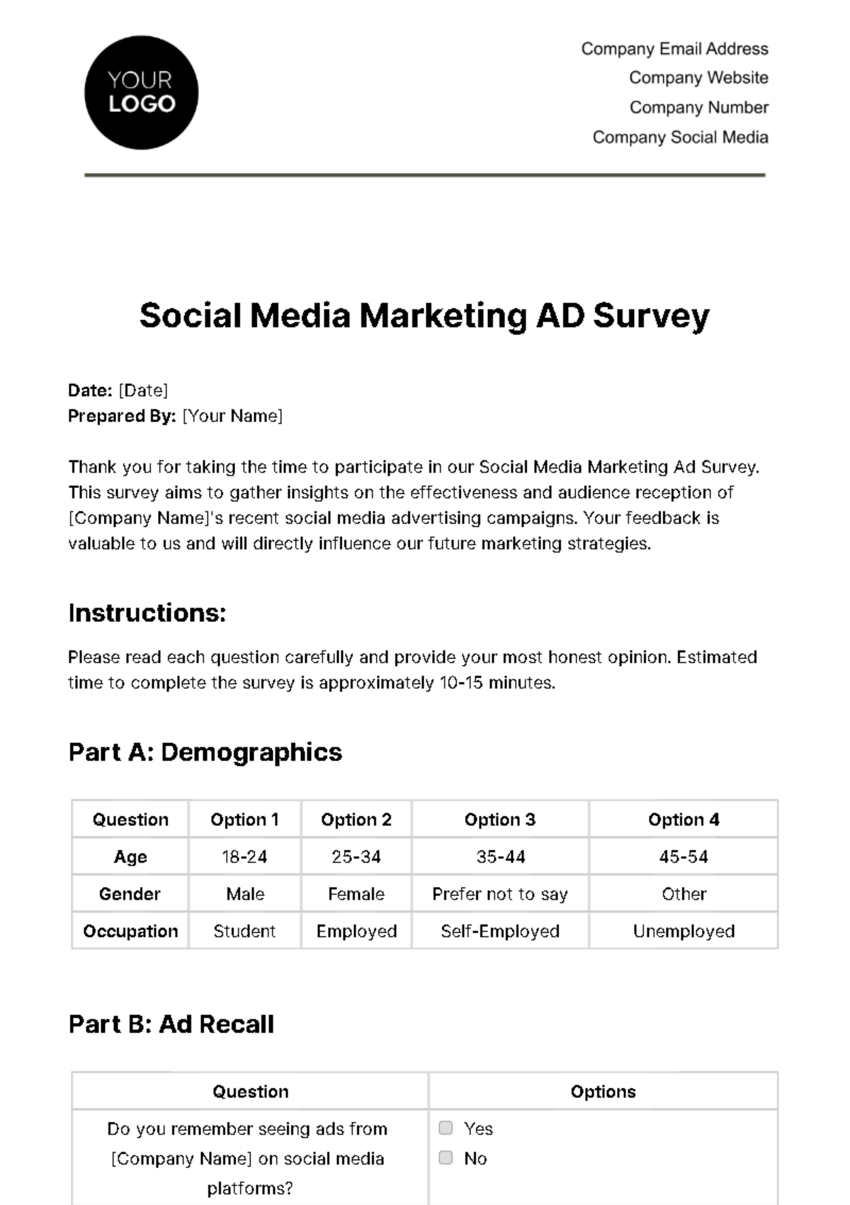 Social Media Marketing Ad Survey Template