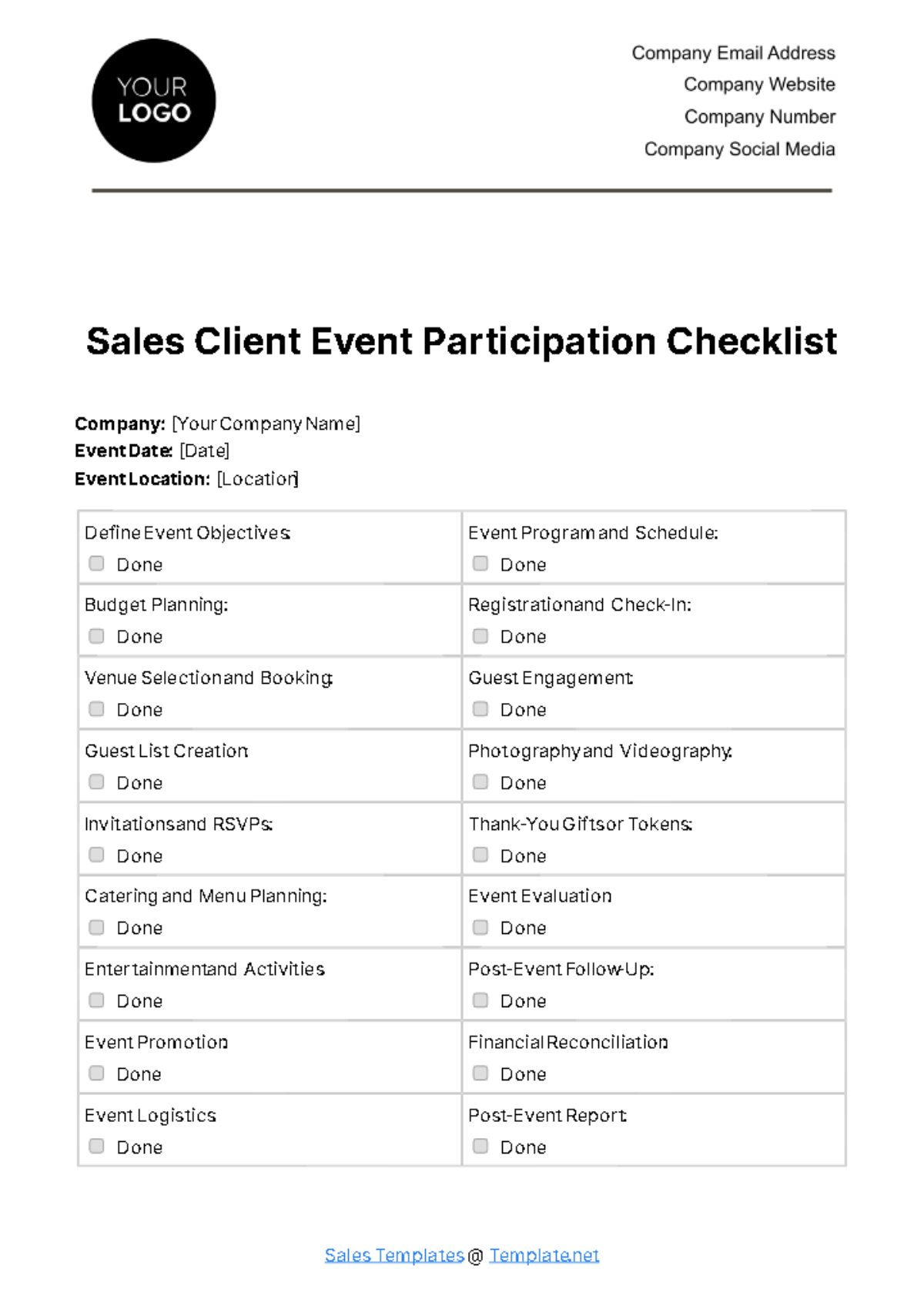 Sales Client Event Participation Checklist Template