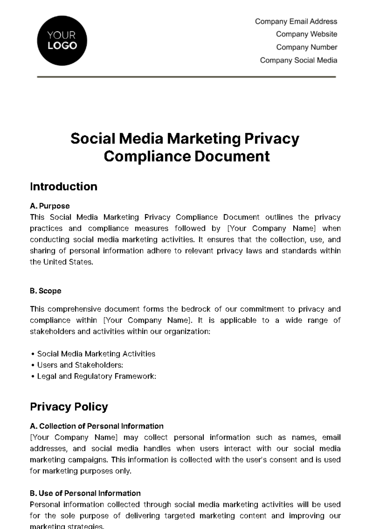 Social Media Marketing Privacy Compliance Document Template