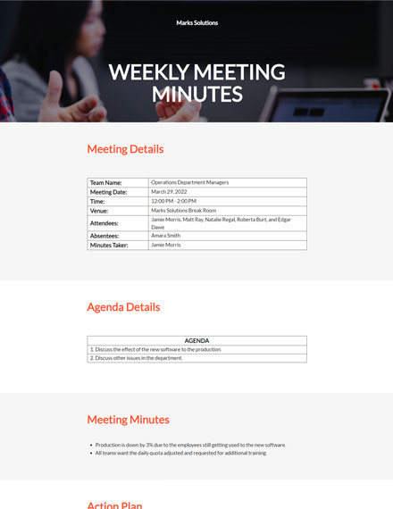 Free Weekly Sales Meeting Minutes Template - Word | Google Docs | Apple ...