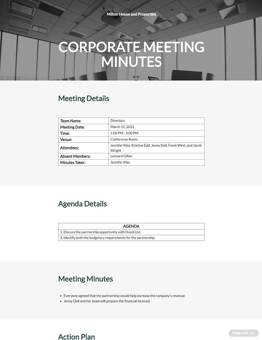 Simple Corporate Meeting Minutes Template