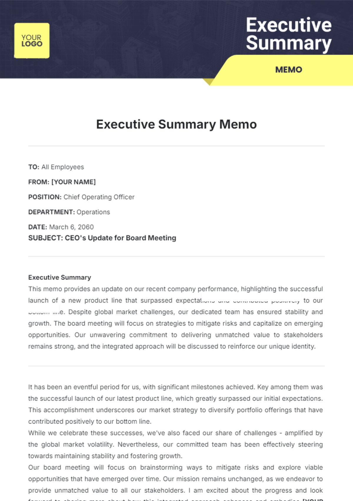 Executive Summary Memo Template - Edit Online & Download