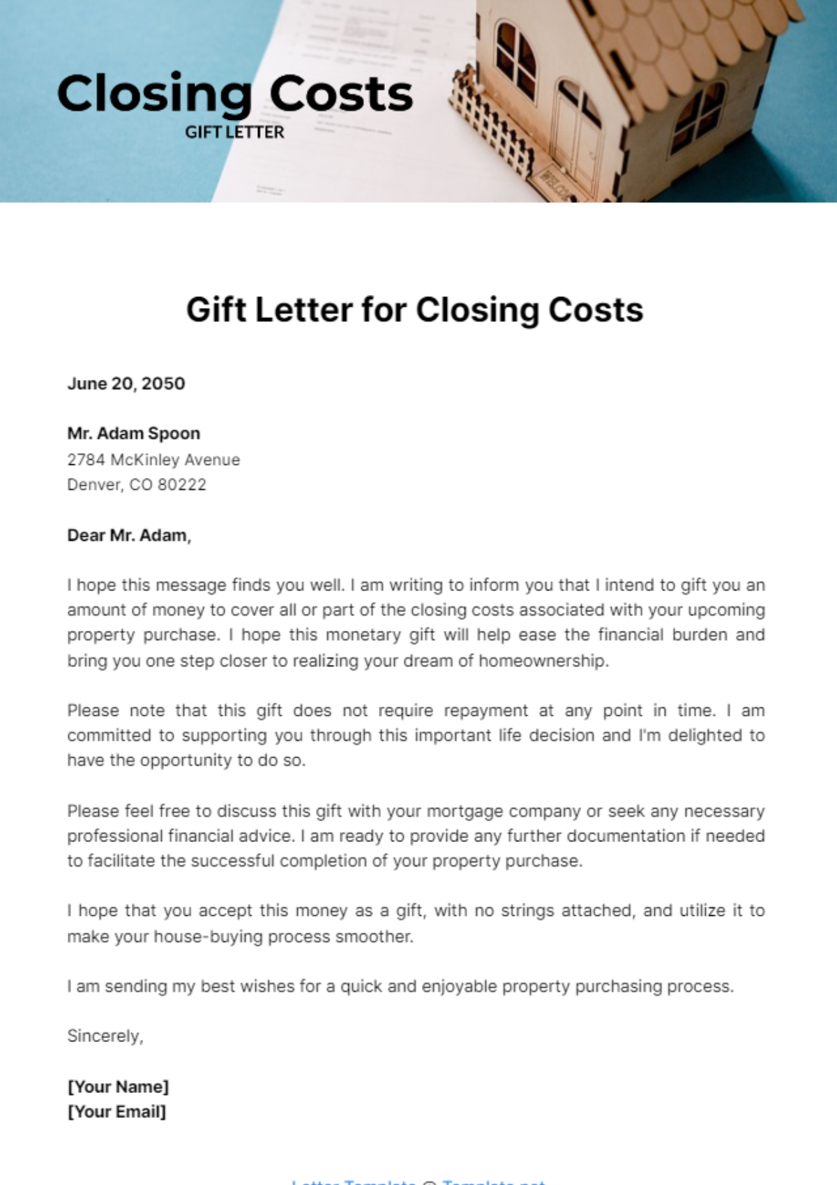 Gift Letter for Closing Costs Template - Edit Online & Download