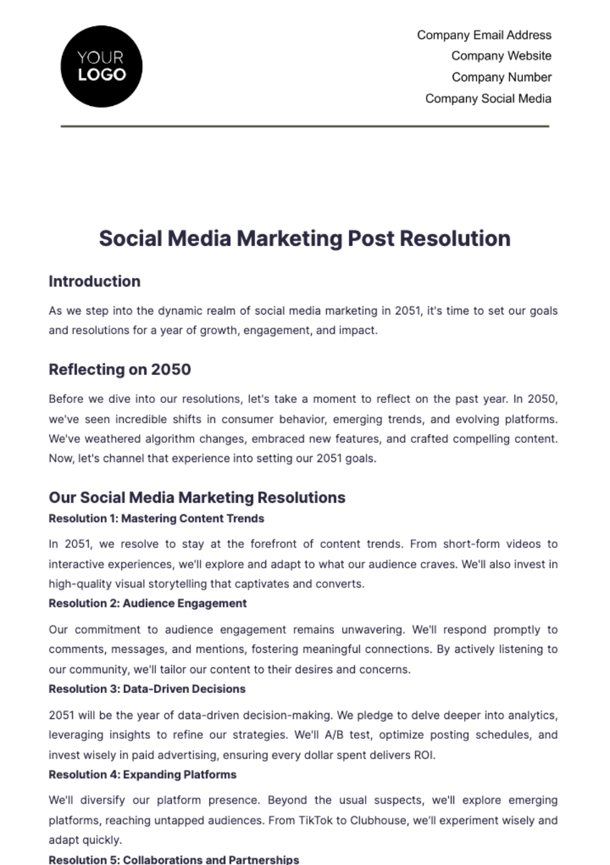 Social Media Marketing Post Resolution Template