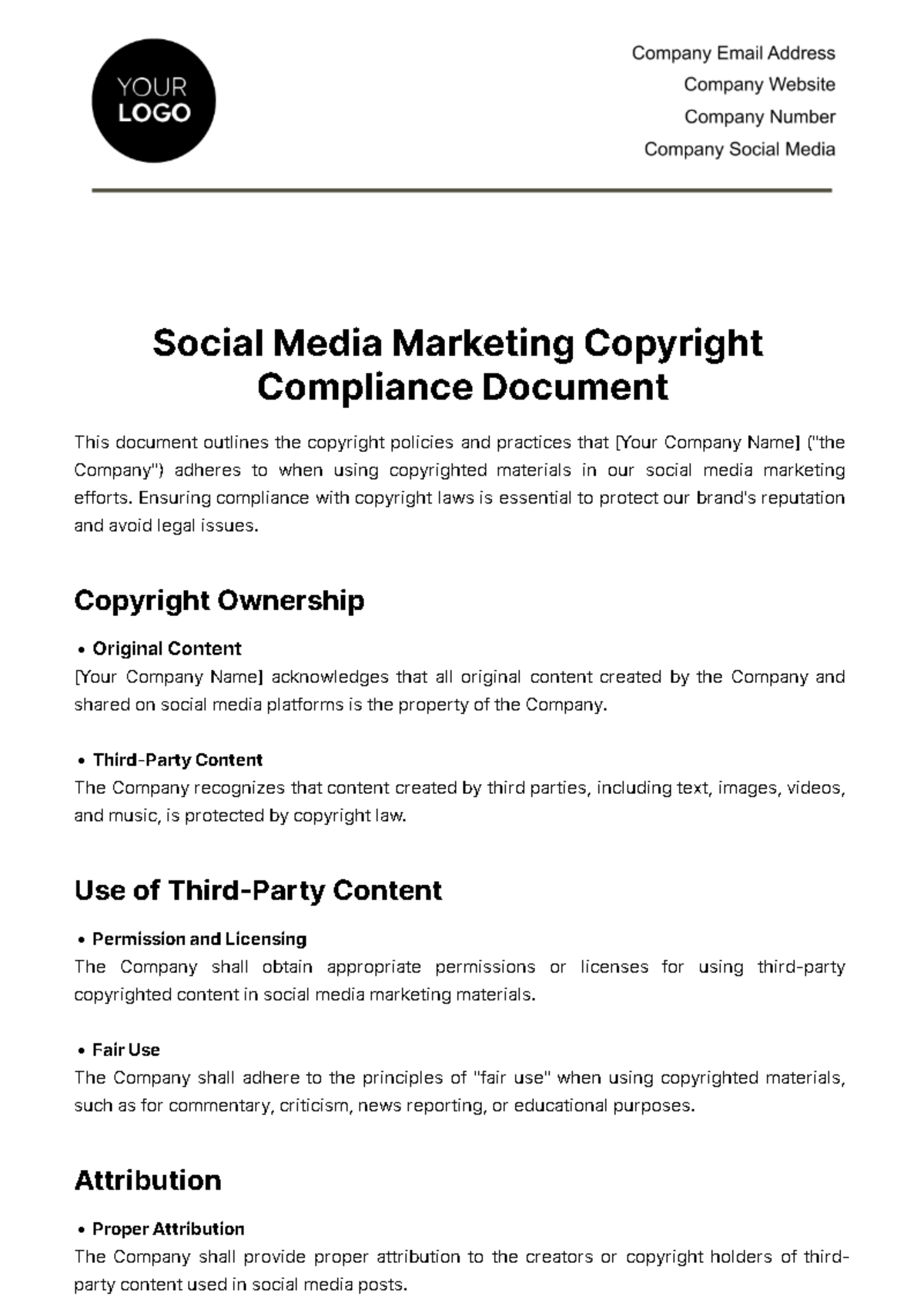 Social Media Marketing Copyright Compliance Document Template