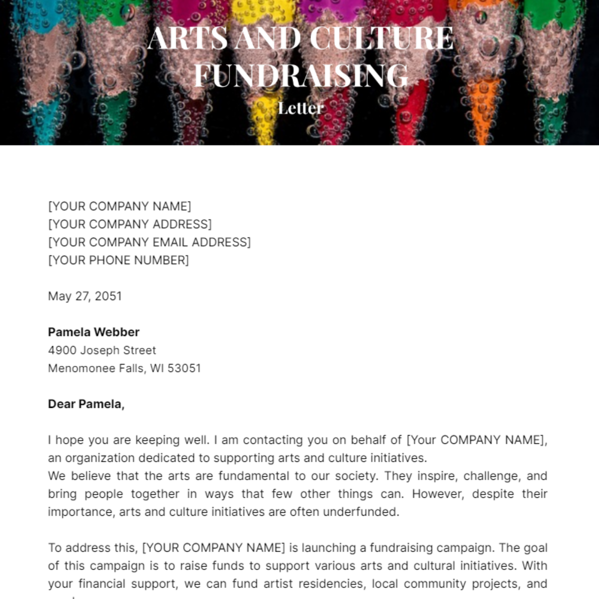 Arts and Culture Fundraising Letter Template - Edit Online & Download